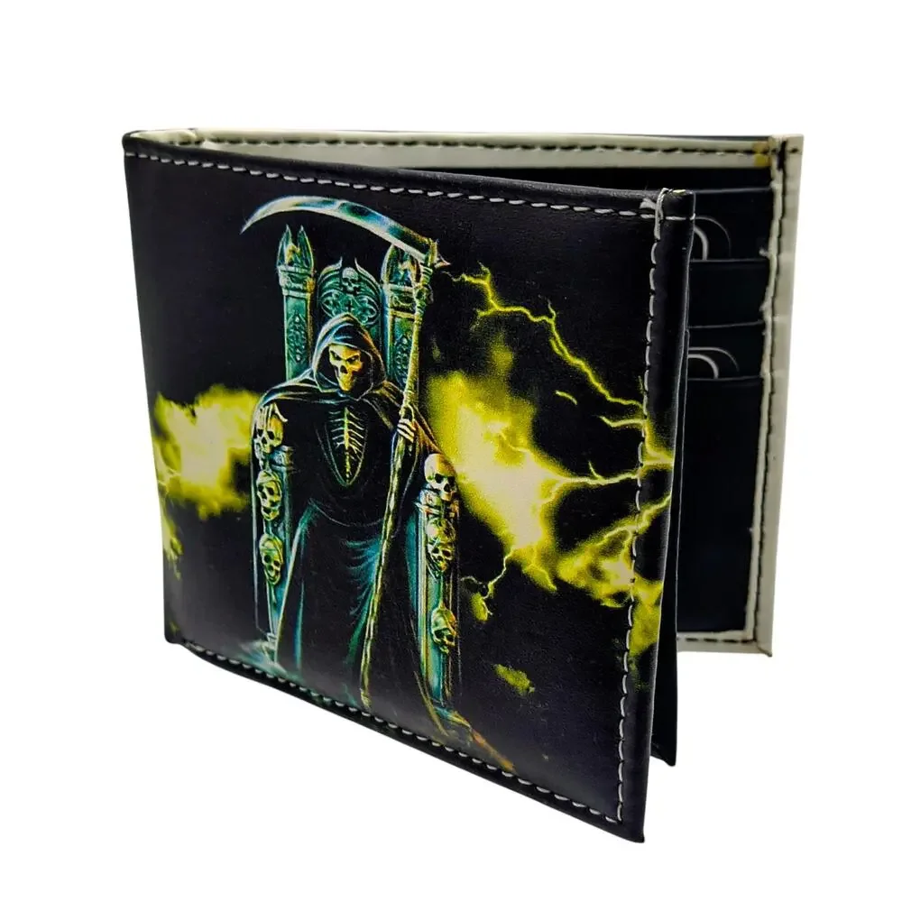 Handcrafted Men’s Full‑Size Wallet – Vegan Leather, Grim Reaper Throne & Scythe